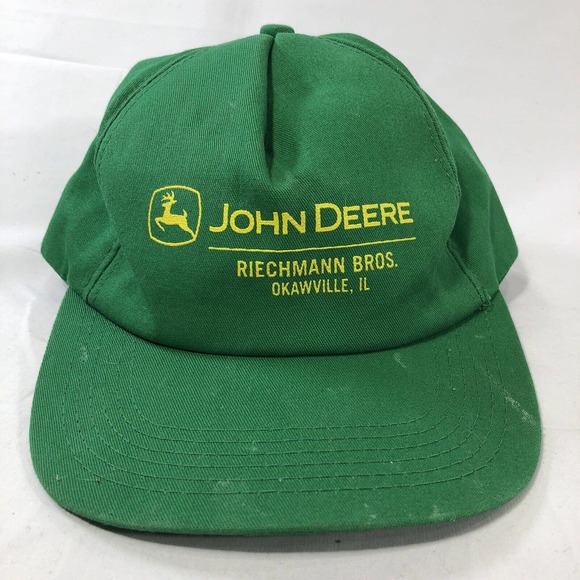 Vintage John Deere Hat Cap Adjustable Snapback Green Riechmann Bros USA Made - Picture 1 of 13
